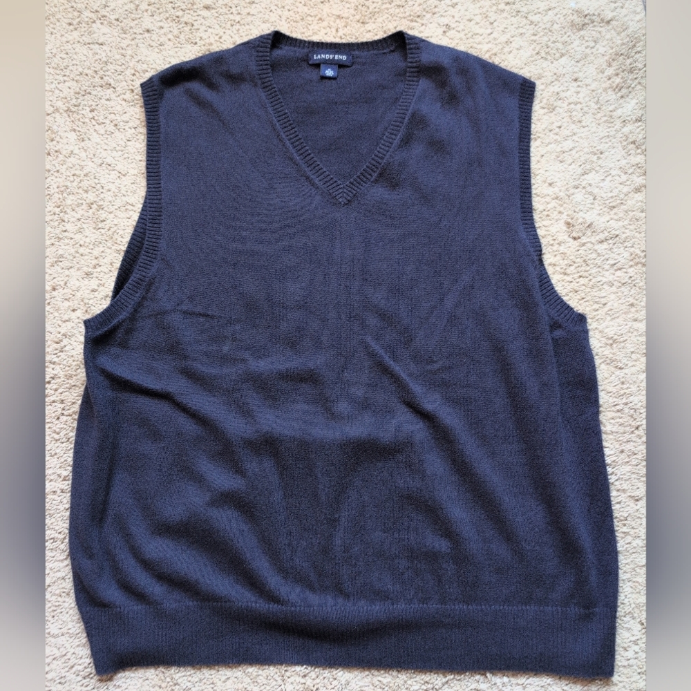 Lands' End Blue Cashmere Blend V-Neck Sweater Vest - Size XL (46-48)